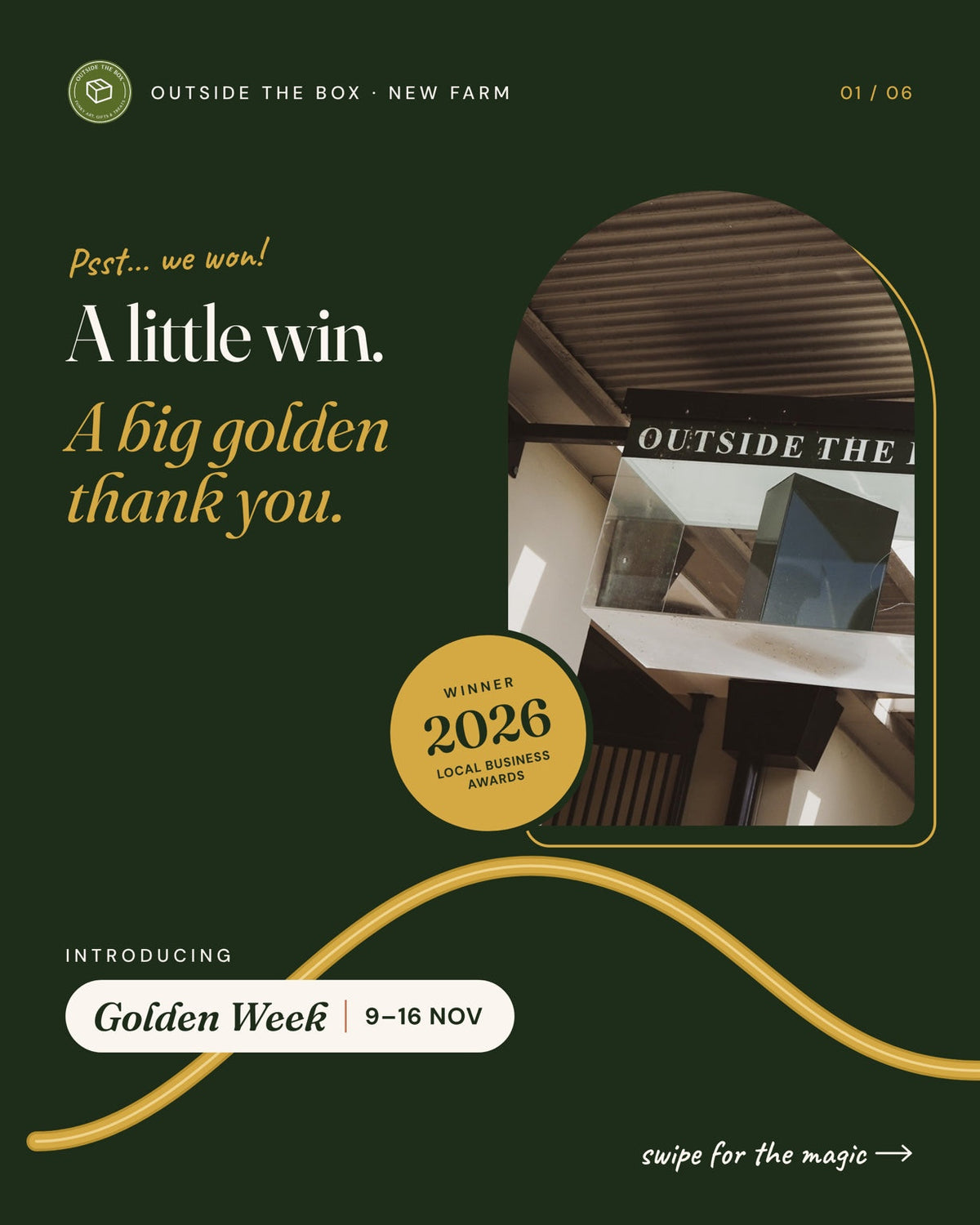 Golden Week 9–16 November 2026: Outside The Box New Farm celebrates winning the Brisbane City Local Business Awards