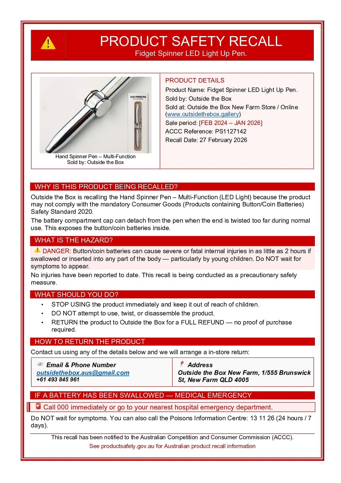 Important Safety Notice regarding our Fidget Spinner LED Light Up Pens 📢