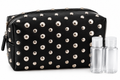 Black Studded Vinyl Toiletry Bag with 2 Travel Bottles