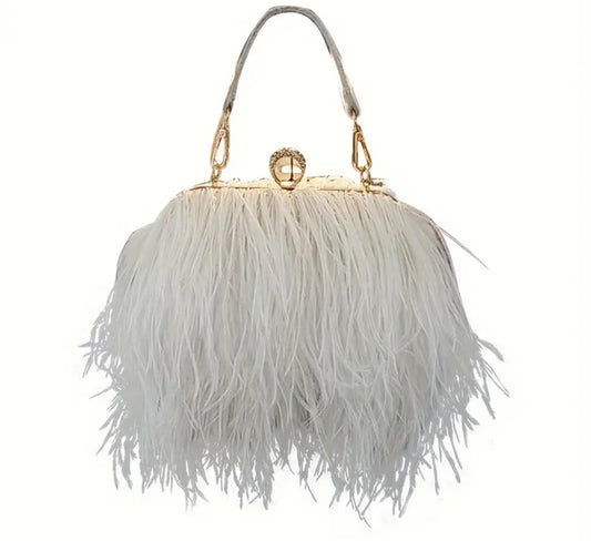 White Ostrich Feather Bag