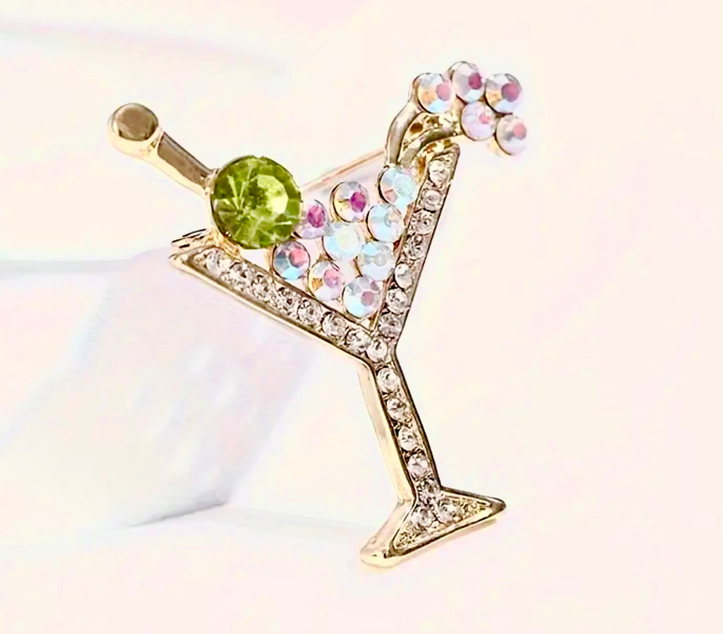 Broche cocktail Martini en diamant