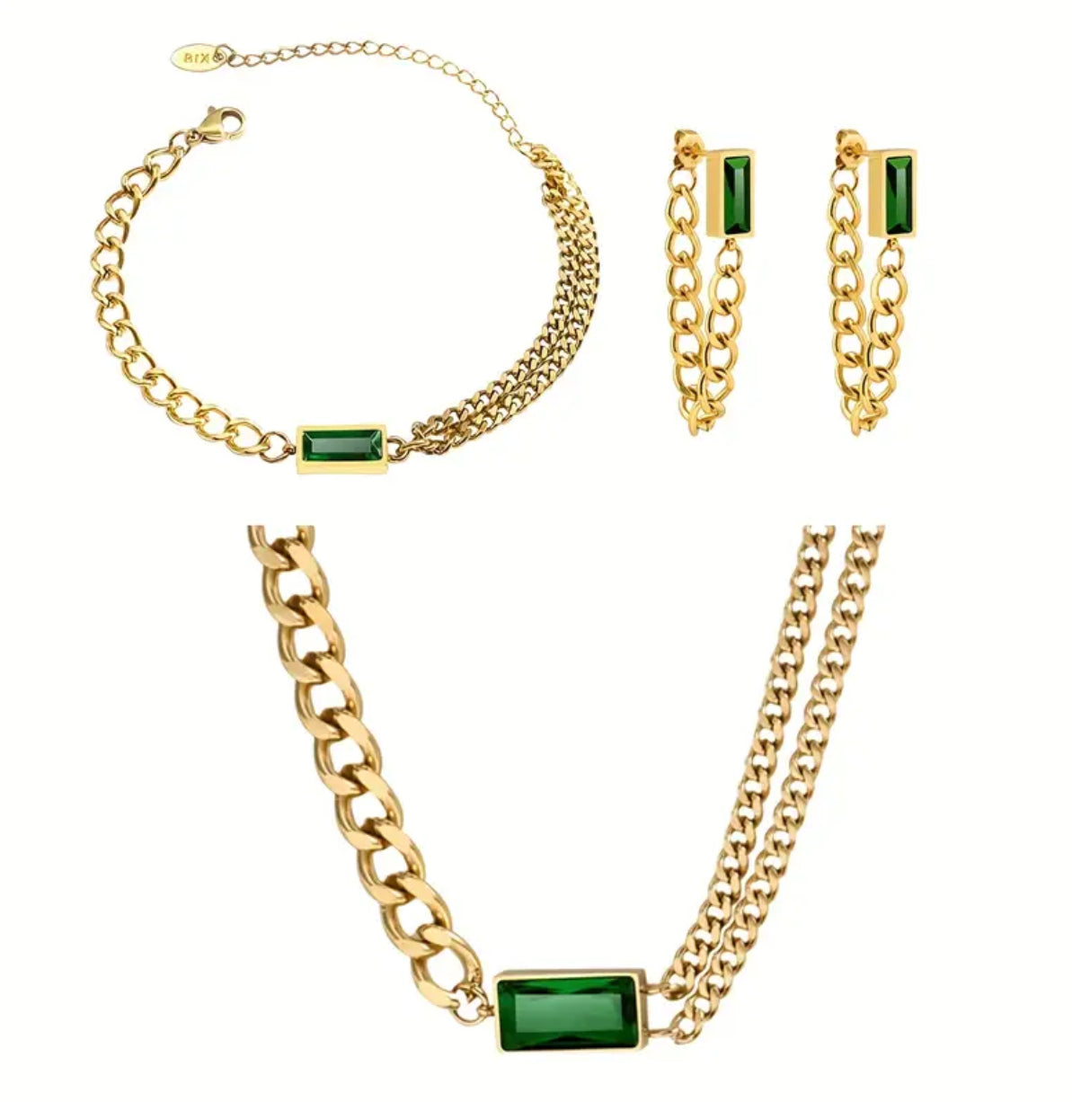 Ensemble moderne de boucles d'oreilles, collier et bracelet