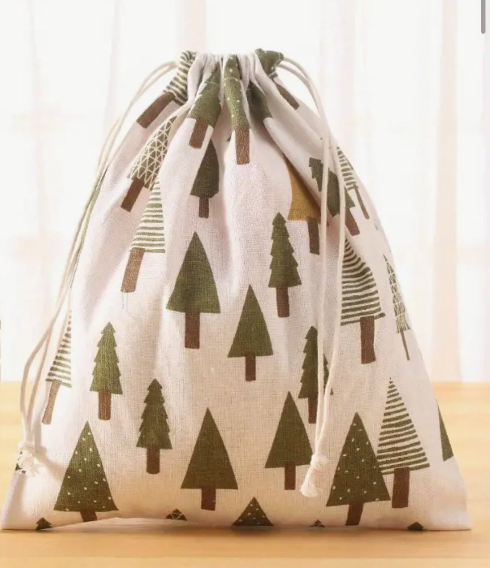 Sac cadeau réutilisable en coton avec cordon de serrage en forme de pin