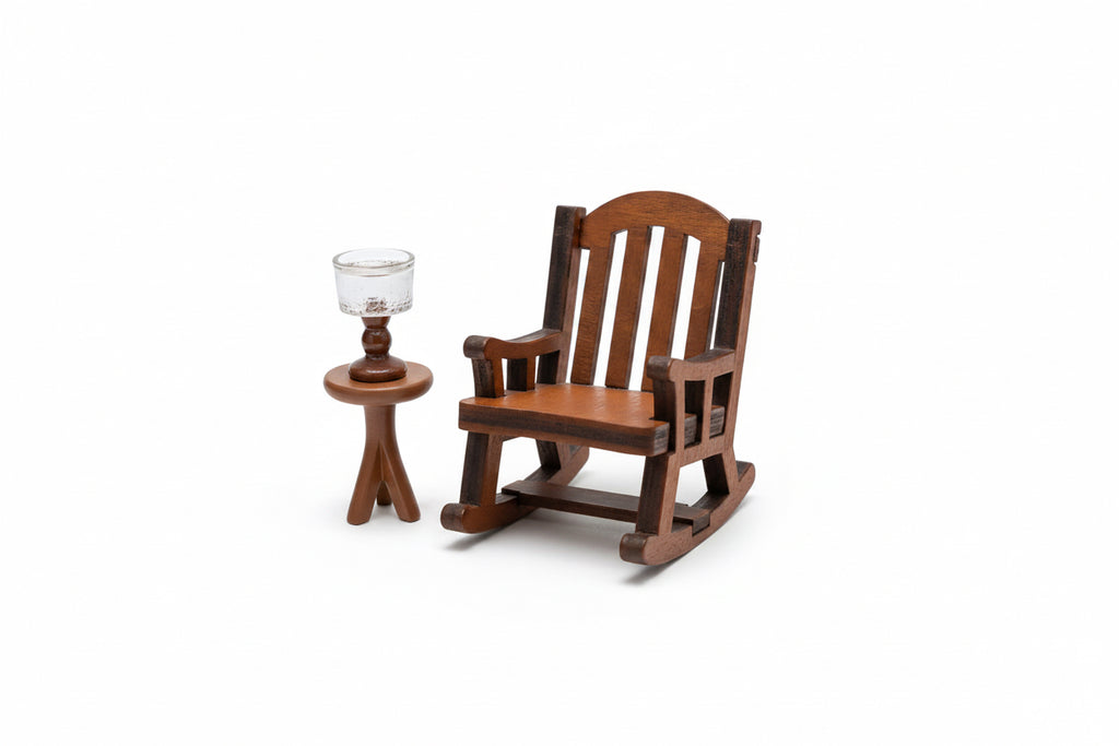 Miniature Rocking Chair, Table, Bowl Set