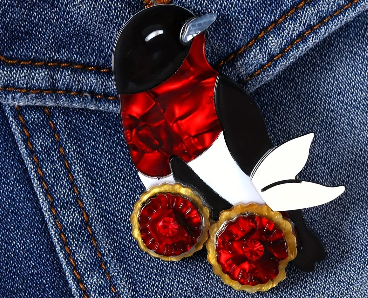 Red Robin Bird Brooch