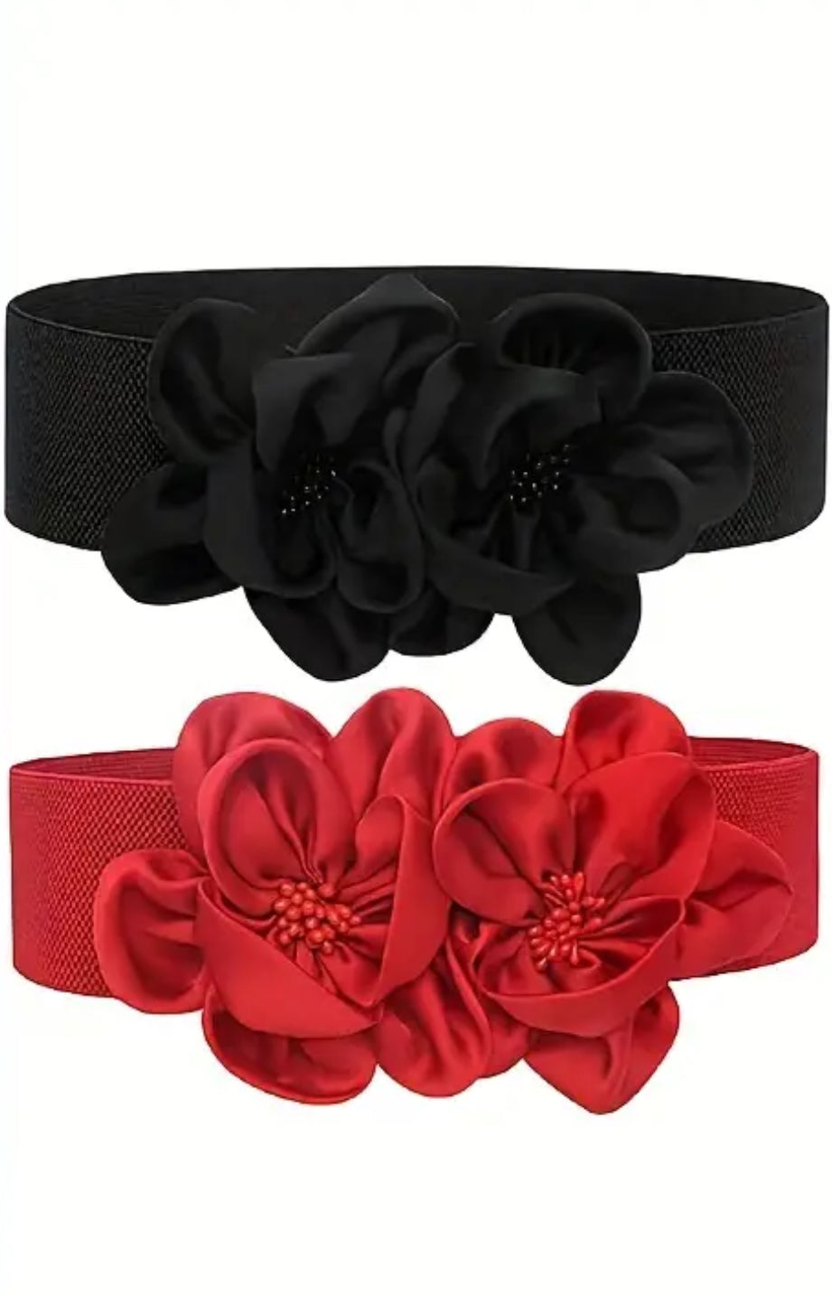 Ceinture élastique fleurie (rouge ou noire)