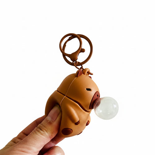 Bubble-Blowing Capybara Squishy Keychain
