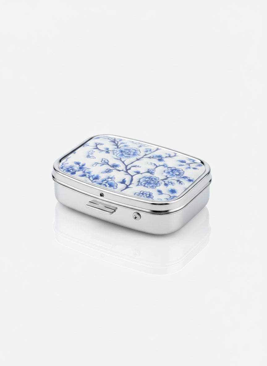 Blue and white floral Pill Box