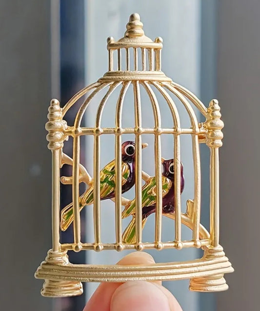 Birds in Cage Brooch