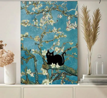 Cat Amongst Blossoms Unframed Canvas Print