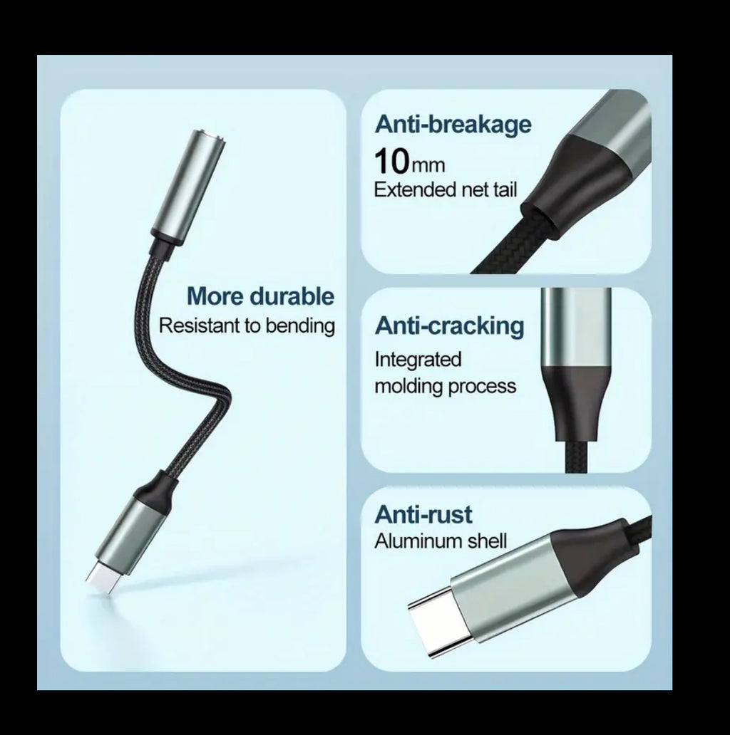 Attache de téléphone pour sac à main tressé noir (USB-C/Lightning vers Aux)