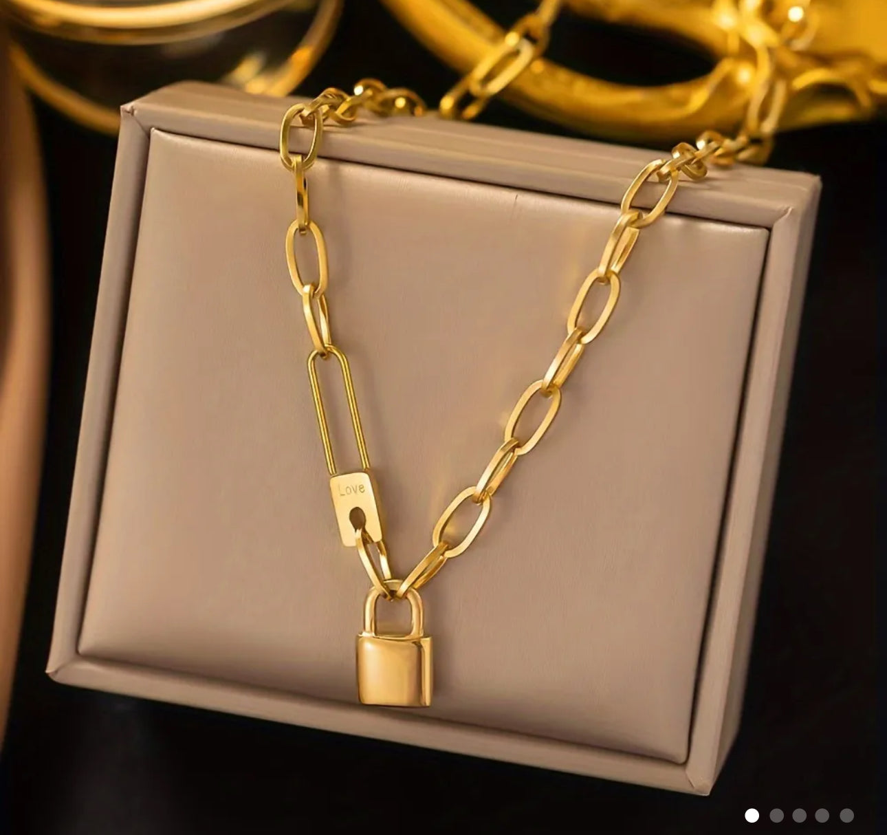 Gold plated Stainless Steel lock necklace