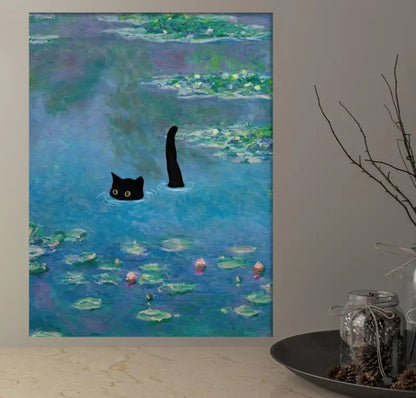 Cat in the Pond Unframed Canvas Print