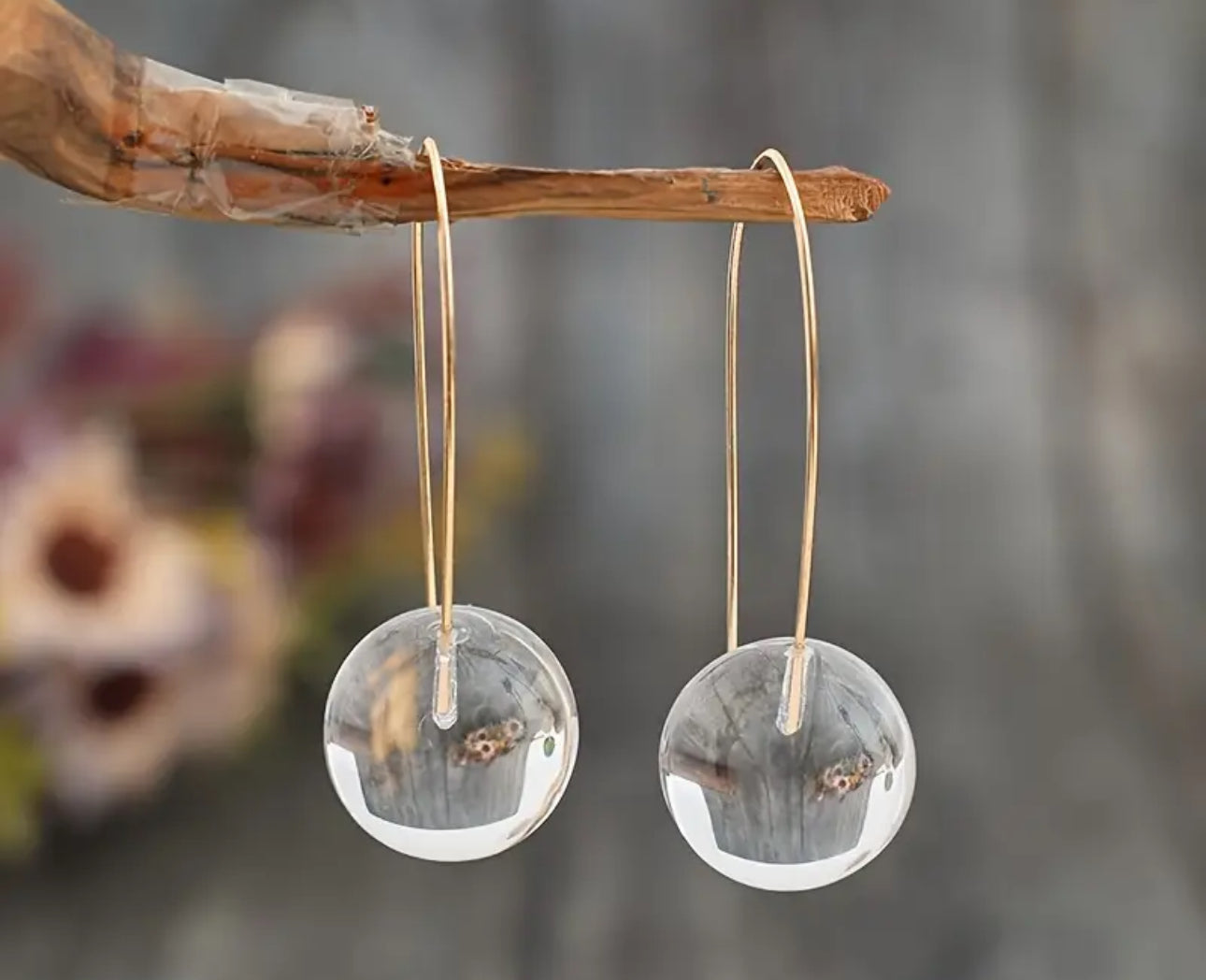Boucles d'oreilles boules suspendues transparentes