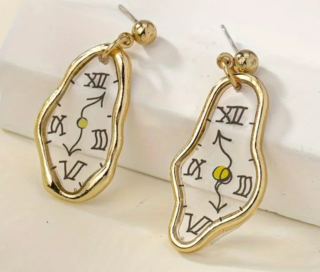 Boucles d'oreilles horloge en or avec tiges en argent sterling