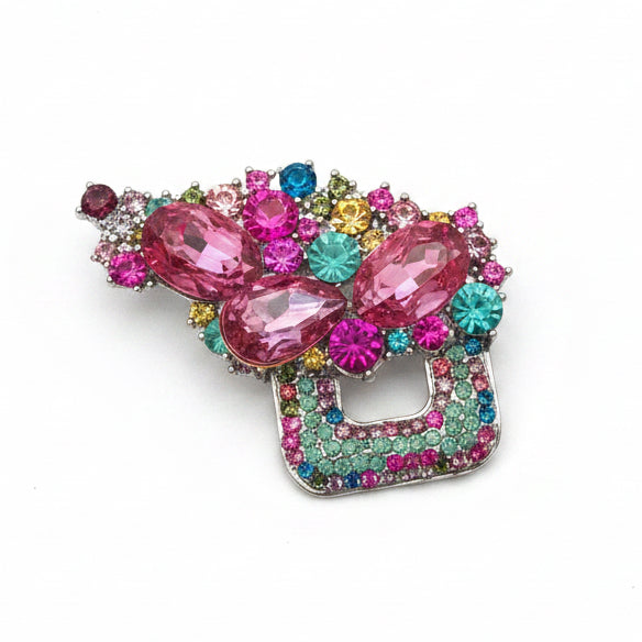 Zirconia Art Deco Brooch- Pink