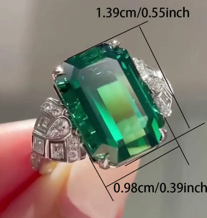 Zirconia emerald and diamond ring