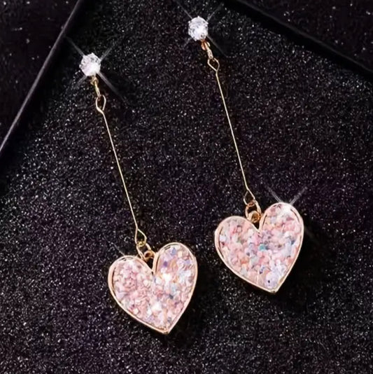 Dangling Pink Zirconia Cluster Heart Earrings