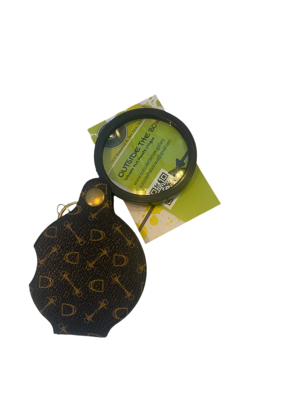 Faux leather magnifying glass keychain