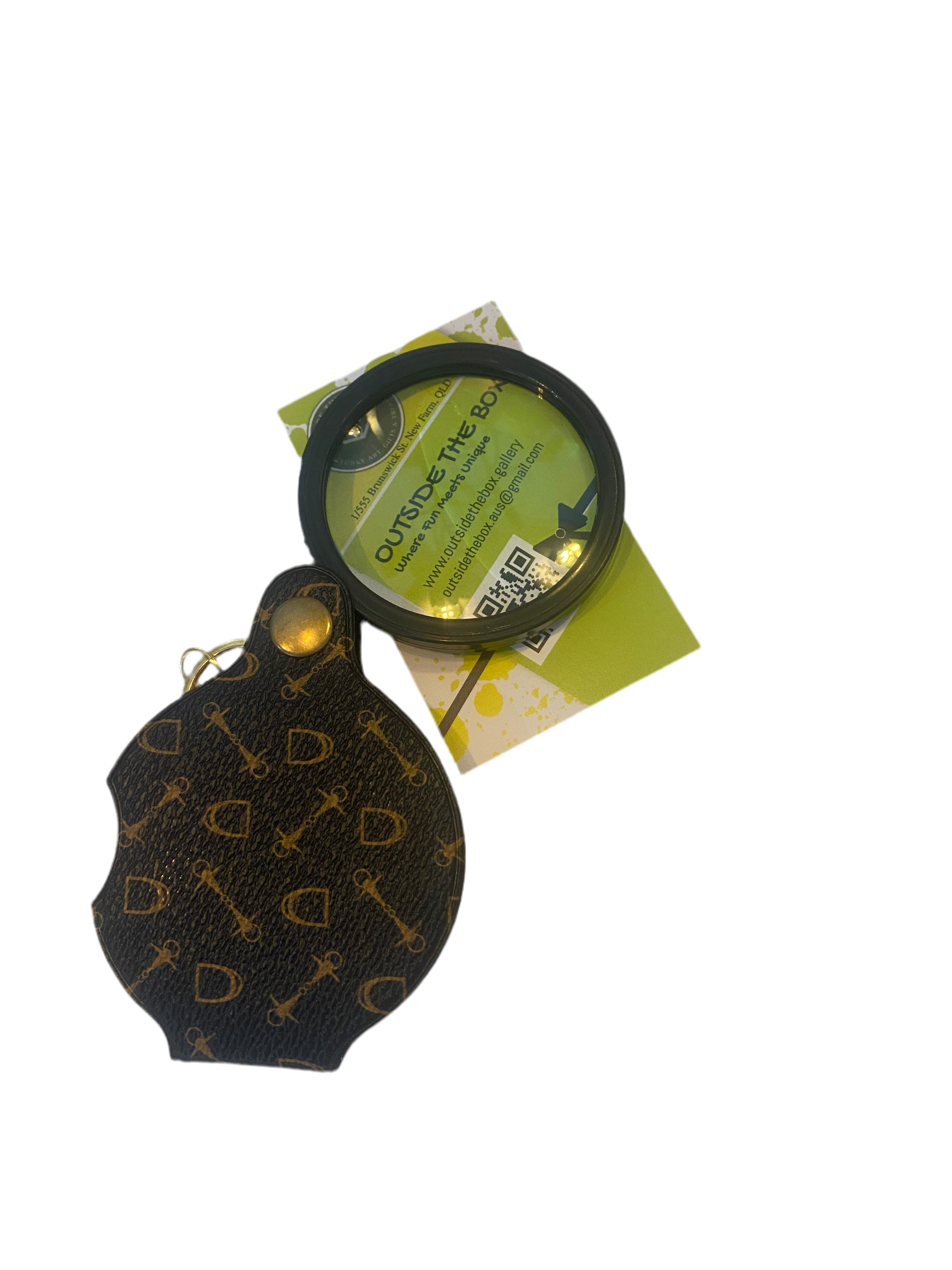 Faux leather magnifying glass keychain