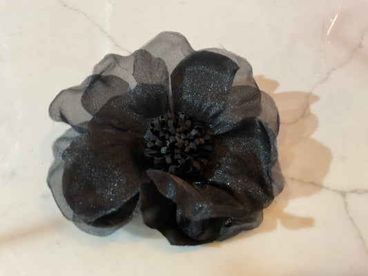 Black Fabric Flower Brooch or Hair Clip