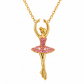 Gold-Plated Ballerina Necklace with Pink Crystals – Gift Boxed