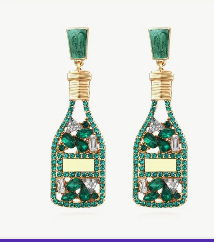 Green Champagne zirconia bottle earrings