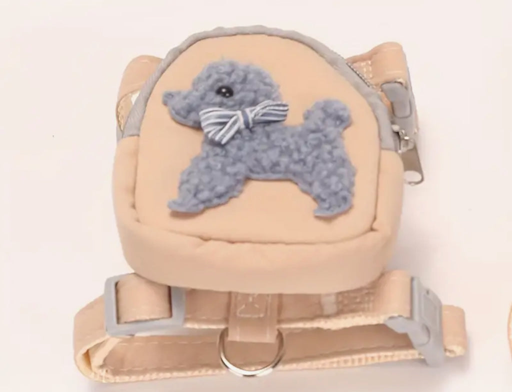 Ensemble harnais, sac à dos et laisse pour chien (beige)