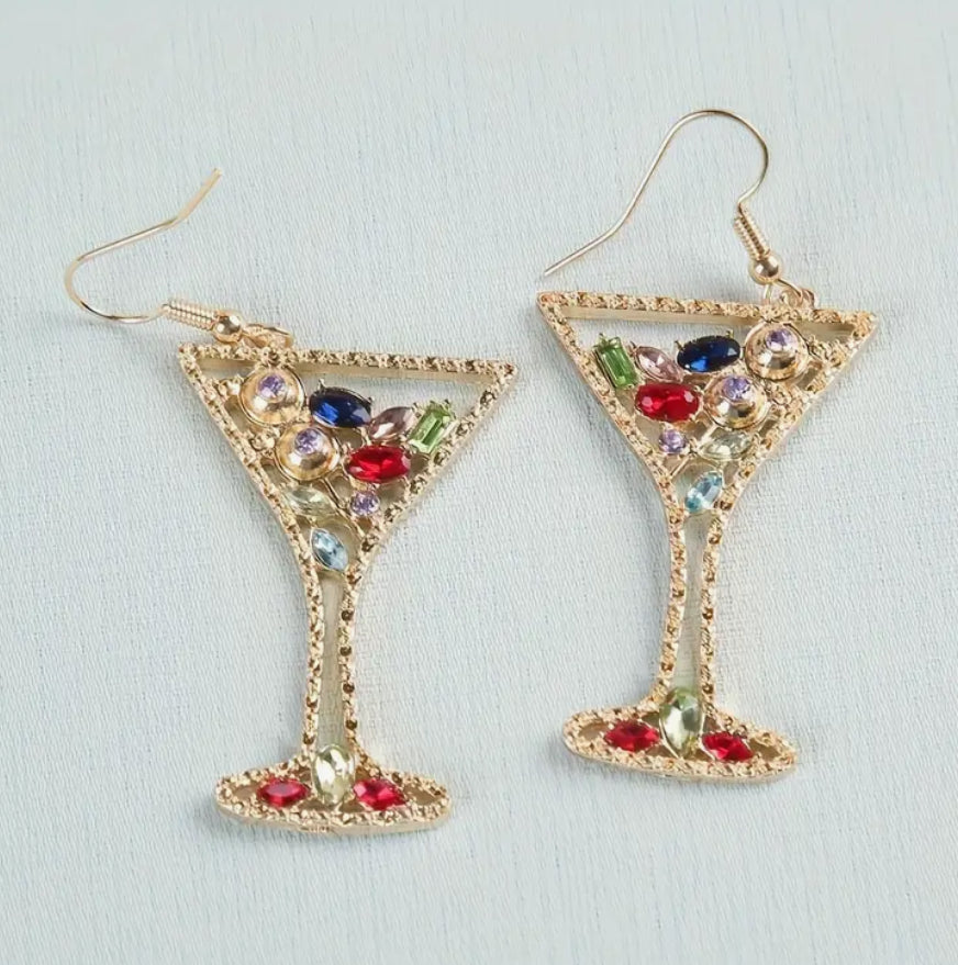 Boucles d'oreilles en zircone multicolore en verre à cocktail