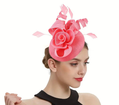 Green or Pink Floral Spiral Derby Fascinator Hat