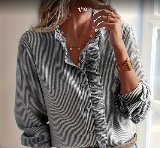 Long Sleeved Striped Collared Shirt