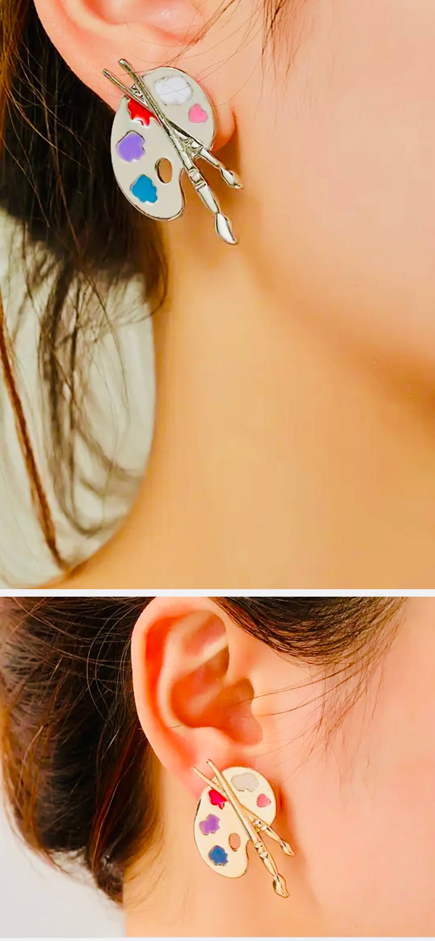 Boucles d'oreilles pinceau et palette (argent ou or)