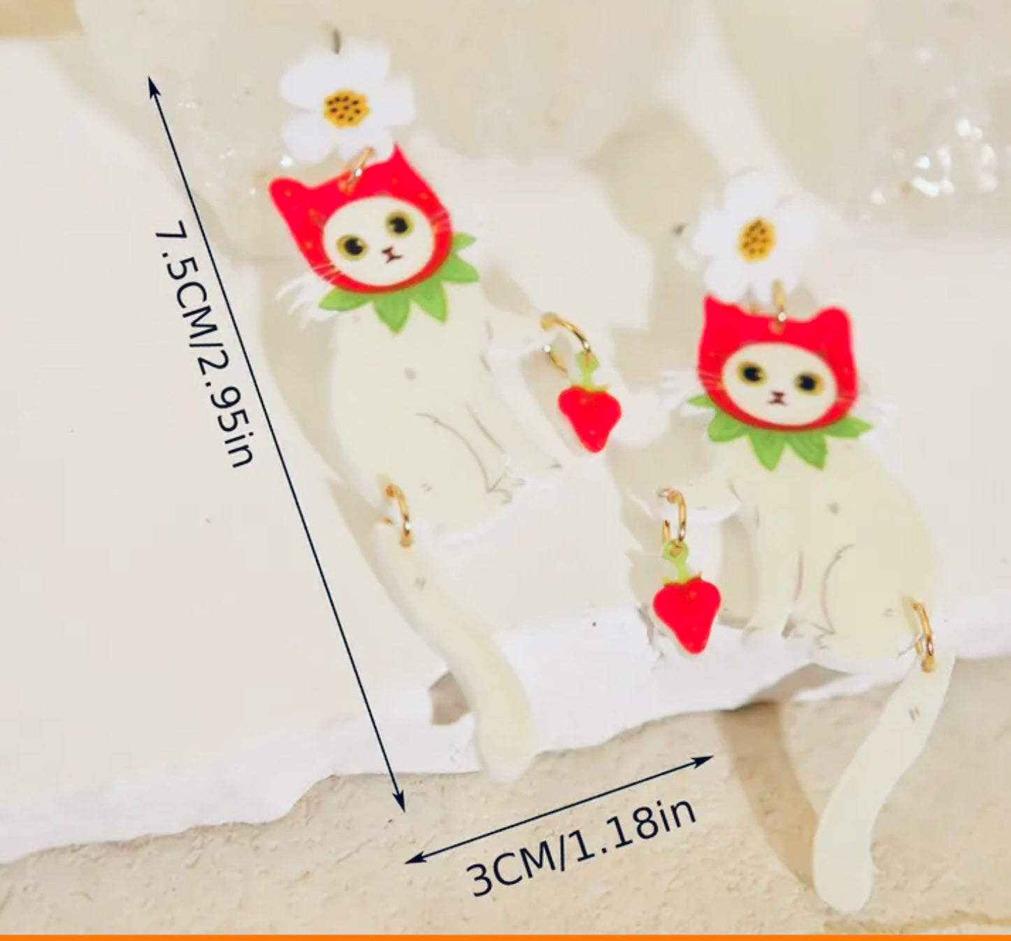 Boucles d'oreilles pendantes chat blanc