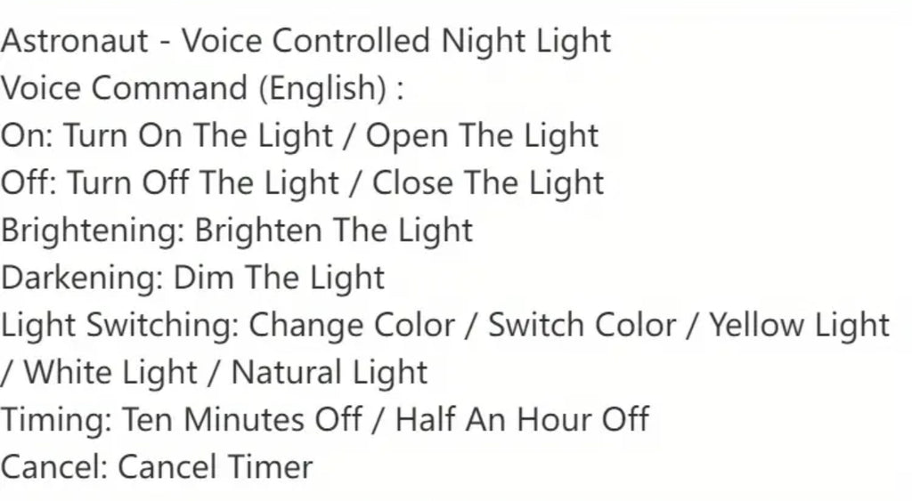 Veilleuse à commande vocale pour astronaute