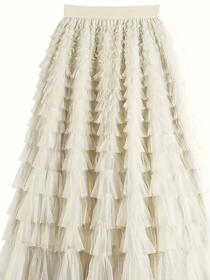 Cream layered mesh skirt