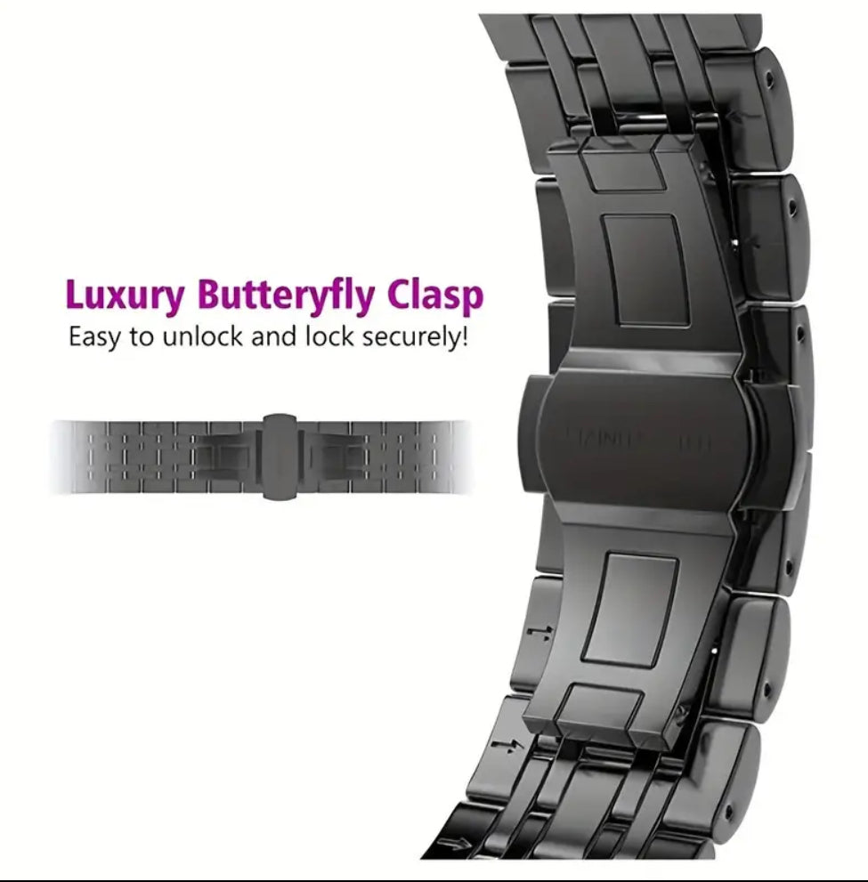Bracelet Apple Watch en acier inoxydable noir 42, 44, 45, 49 mm