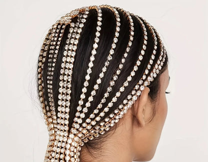 Diamonte long tassel wig ( gold or silver)