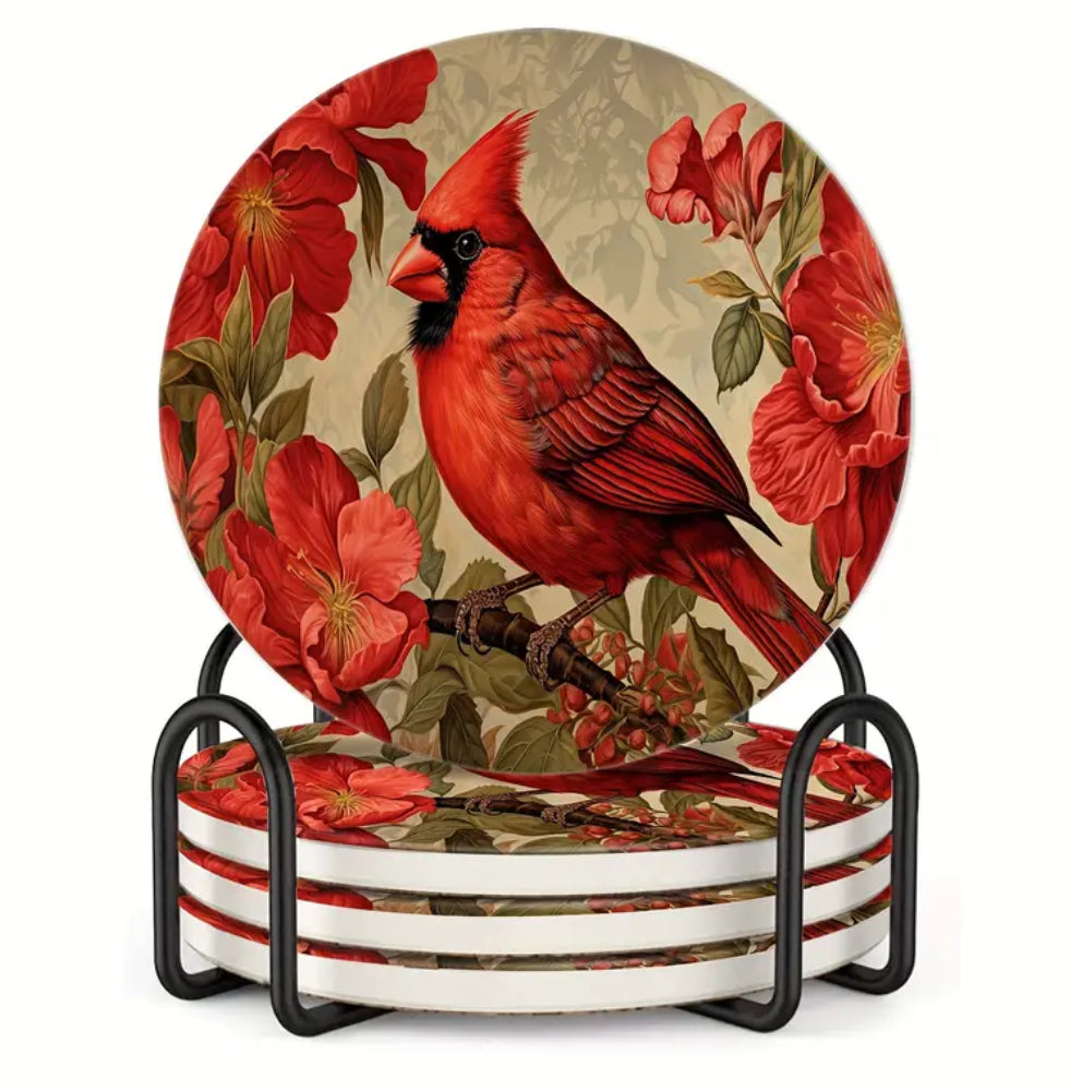 Lot de 4 sous-verres en céramique en forme d'oiseaux