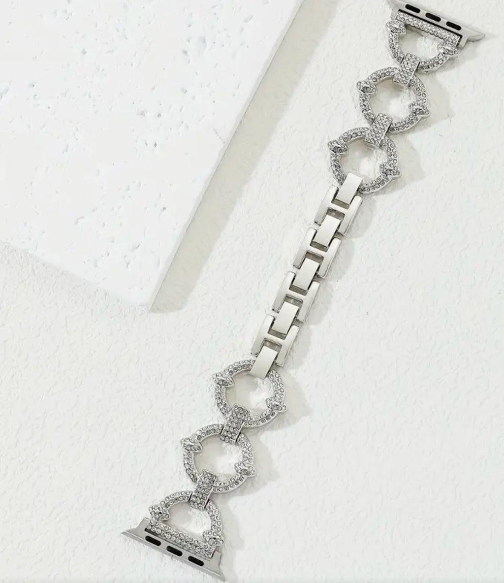 Bracelet Apple Watch en acier inoxydable argenté avec strass pour 42/44/45/49 mm