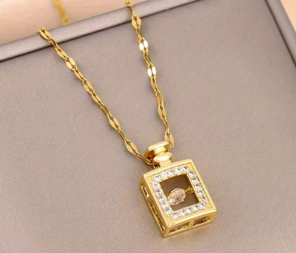 Collier bouteille de parfum en acier inoxydable