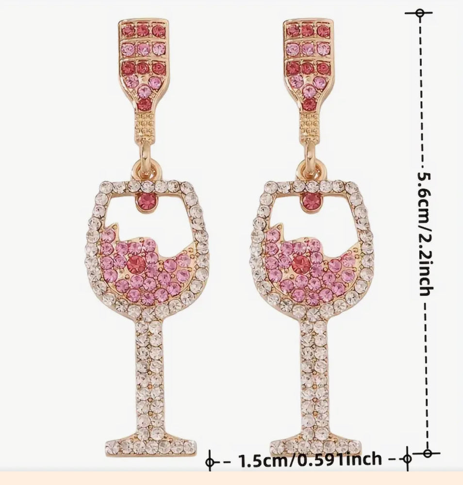 Boucles d'oreilles en zircone verre à vin rose