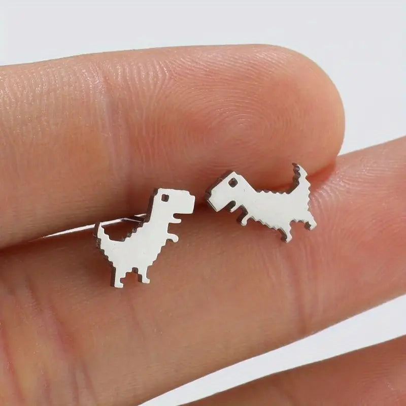 Silver dinosaur earring studs