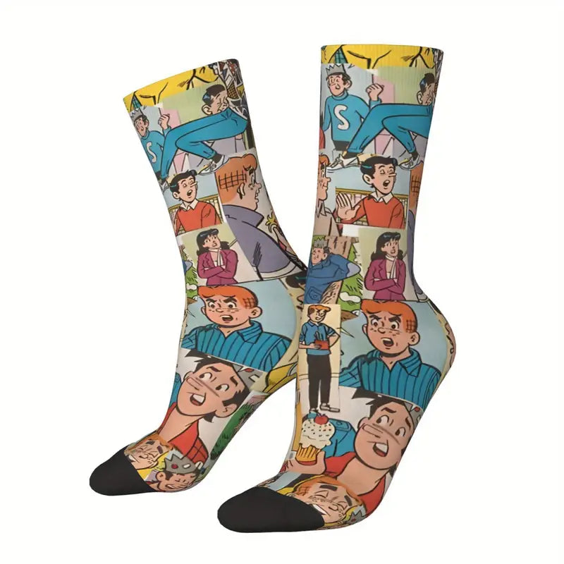 Chaussettes mi-mollet à motif collage de bandes dessinées – Style rétro