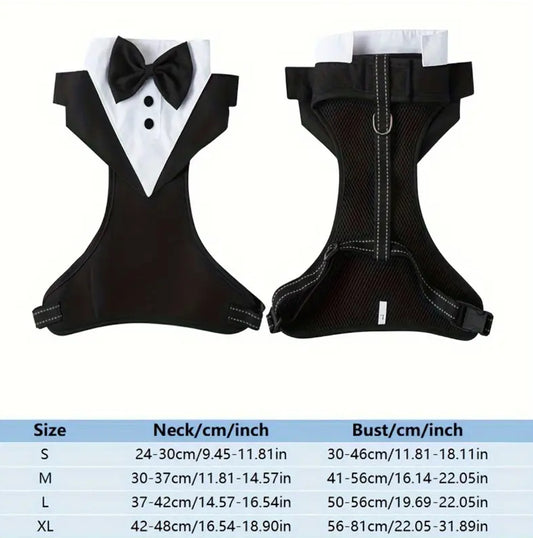 Dog Black Bow Tie with Tuxedo Harness