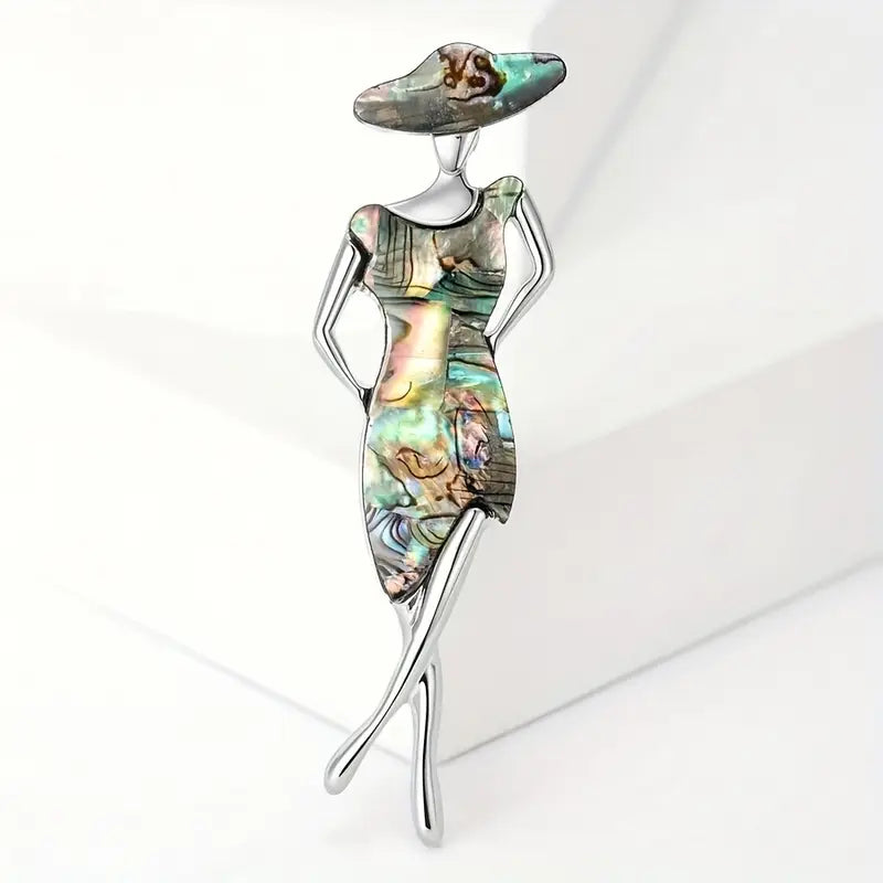 Broche femme en coquillage d'ormeau – Élégante broche bohème chic
