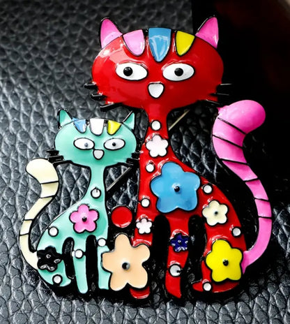 Floral Cats Brooch