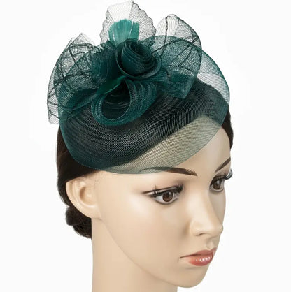 Green Floral Feather Derby Fascinator Hat