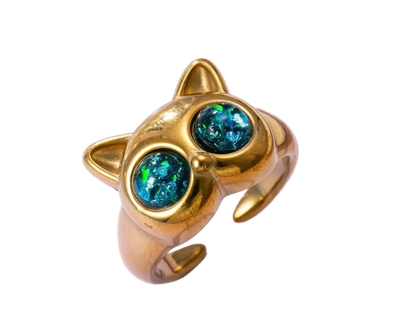 Cat Ring with Blue Zirconia Eyes
