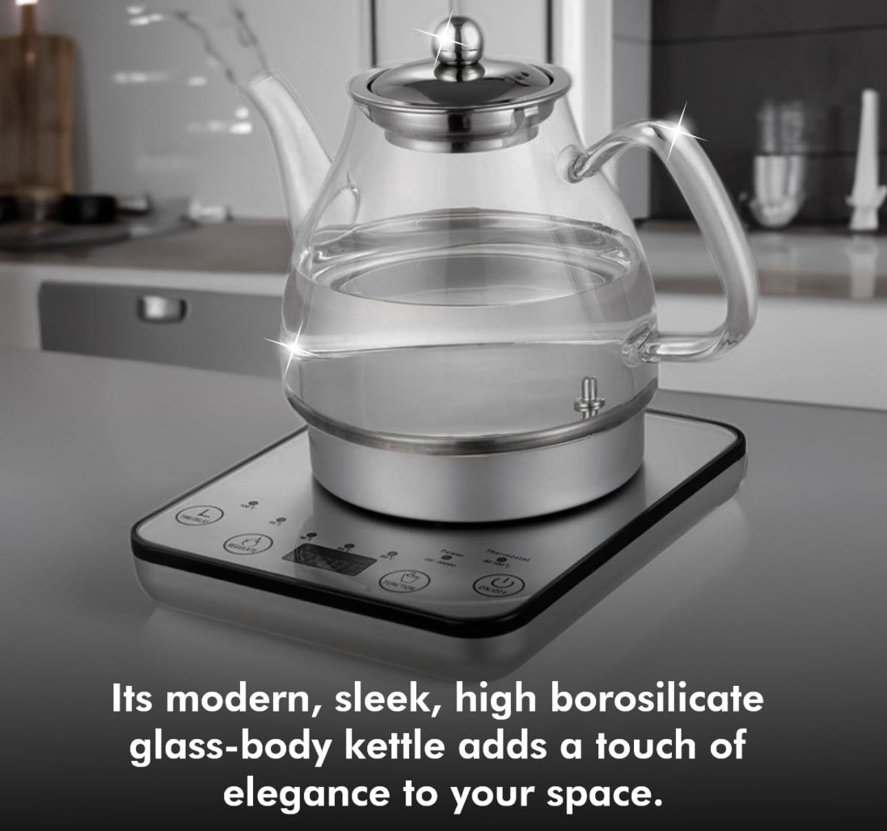 Bouilloire électrique en verre et acier inoxydable sans BPA