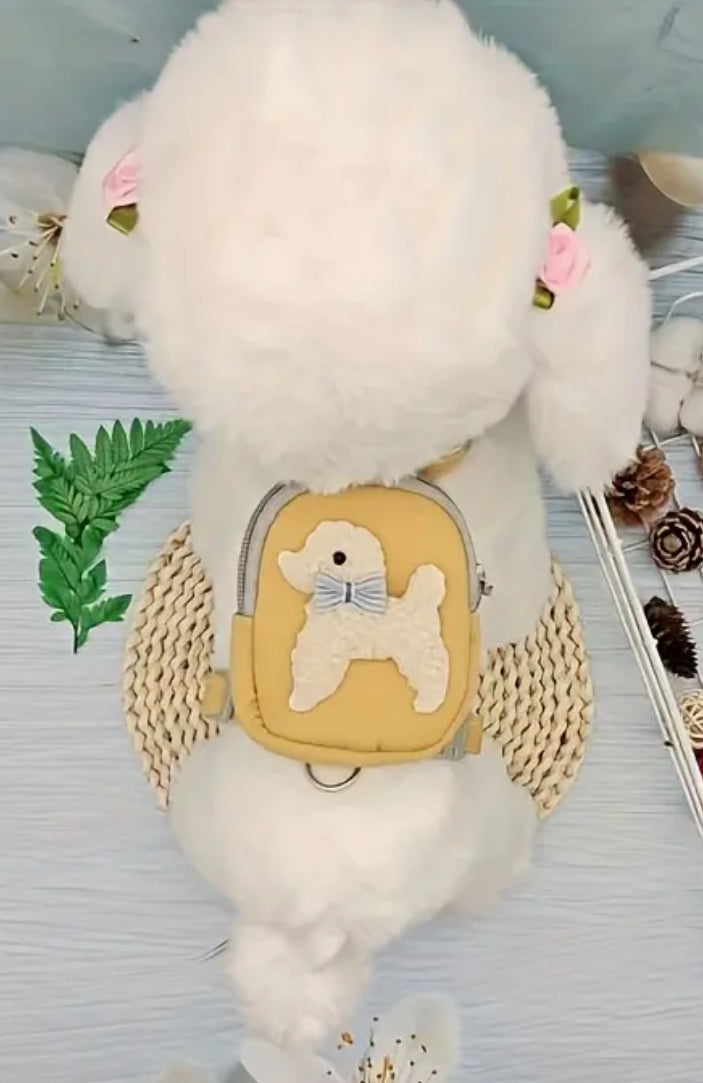 Ensemble harnais, sac à dos et laisse pour chien (jaune)